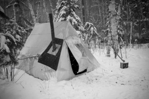 winter hot tent camping